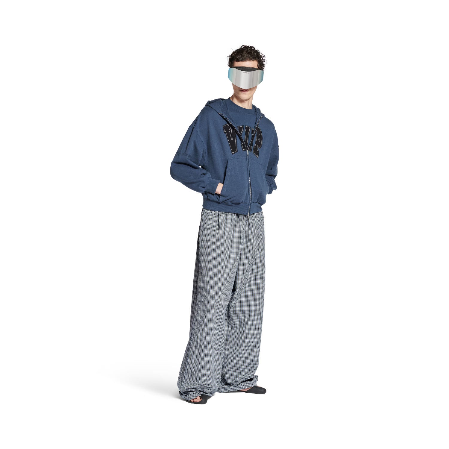 Balenciaga Men's Four Seasons Checked Cotton And Linen Blend Tracksuit Pants Elastic Waist Drawstring Solid Color Loose Casual Wide Leg Pants Ngvp #1947