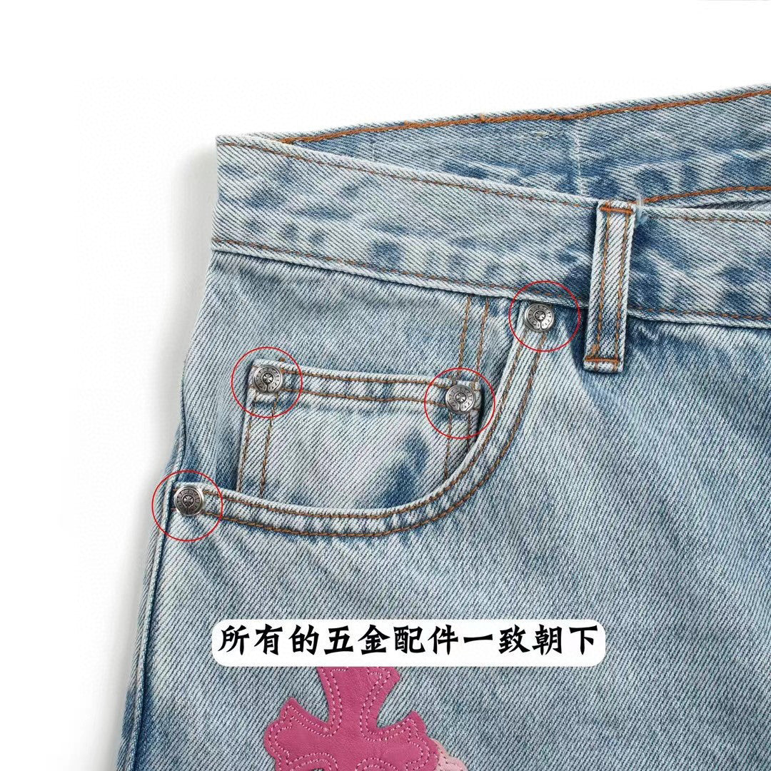 Chrome Hearts Light Blue Graffiti Jeans Pants #96564