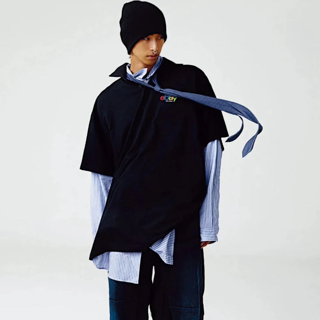 Balenciaga Men's Blue And White Draped Shirt Classic Fashion Pieces Layering Matching Spring And Autumn Funky Lapel Single Breasted Casual Shirt Top Ngvp #nig9789