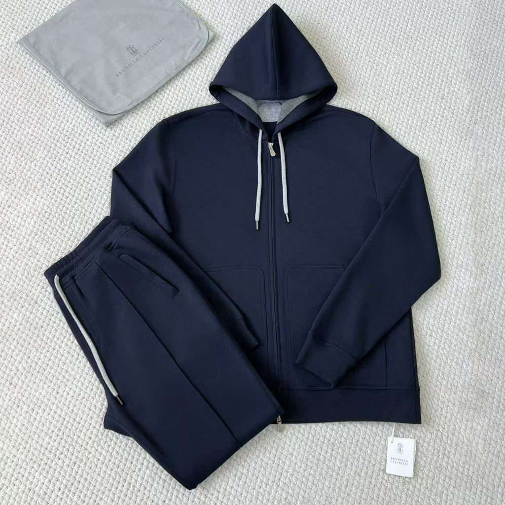 Brunello Cucinelli Men's Solid Colour Hooded Zip Sweatshirt Jacket Drawstring Comfort Straight Trousers Pants Sweatpants Suit Set  #81324