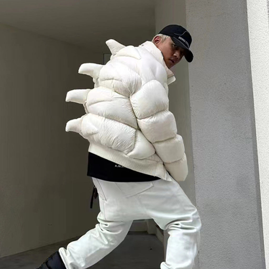 Rick Owens Men's And Women's Fall And Winter Dinosaur Down Jacket White Handmade Customized Tyrannosaurus Rex Design Ski Suit Thickened White Duck Down Ngvp #8862