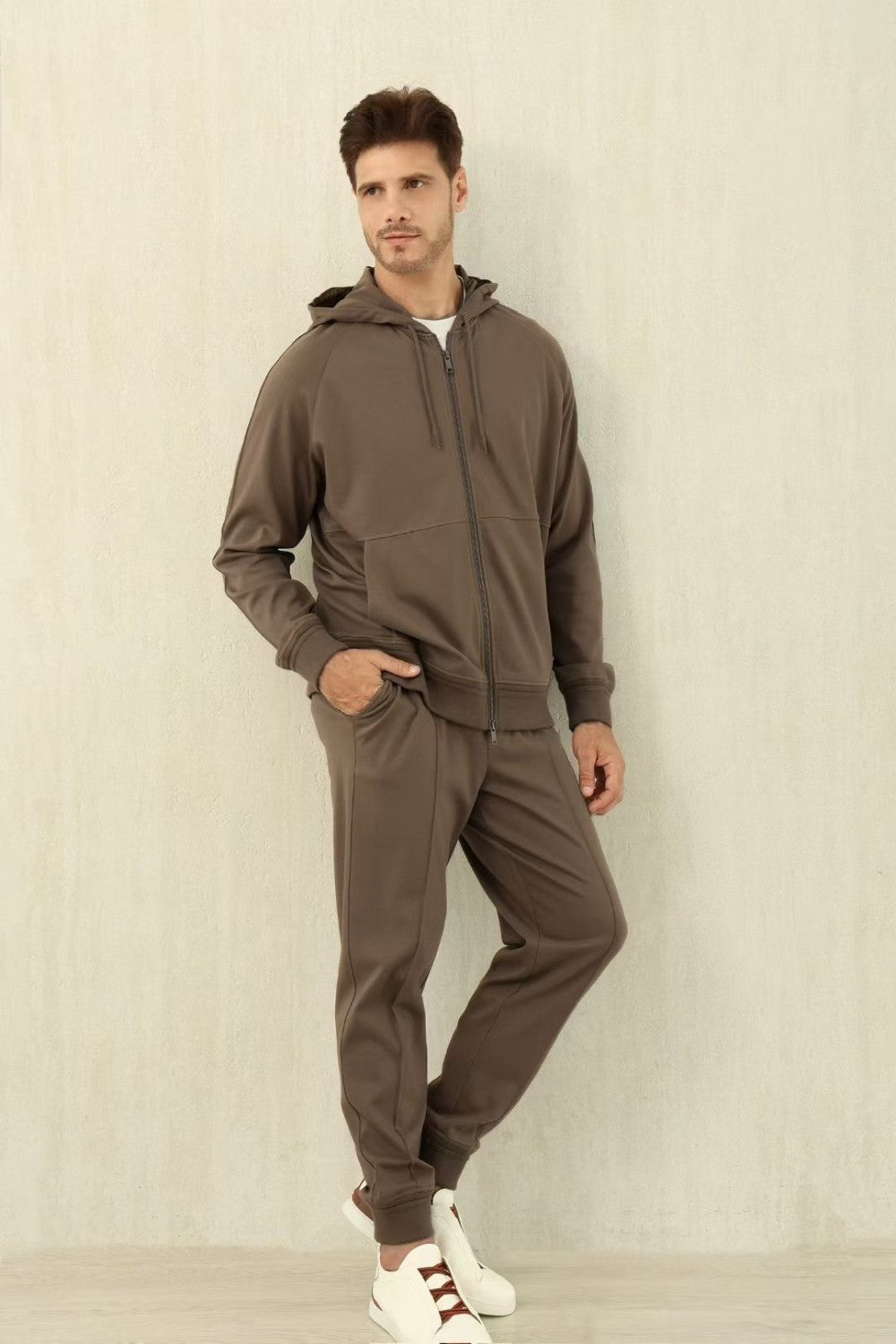 Ermenegildo Zegna Men's Spring/Fall Zipper Drawstring Hoodie Sweatshirt & Solid-Color Casual Pants Suit Set Ngvp #2352
