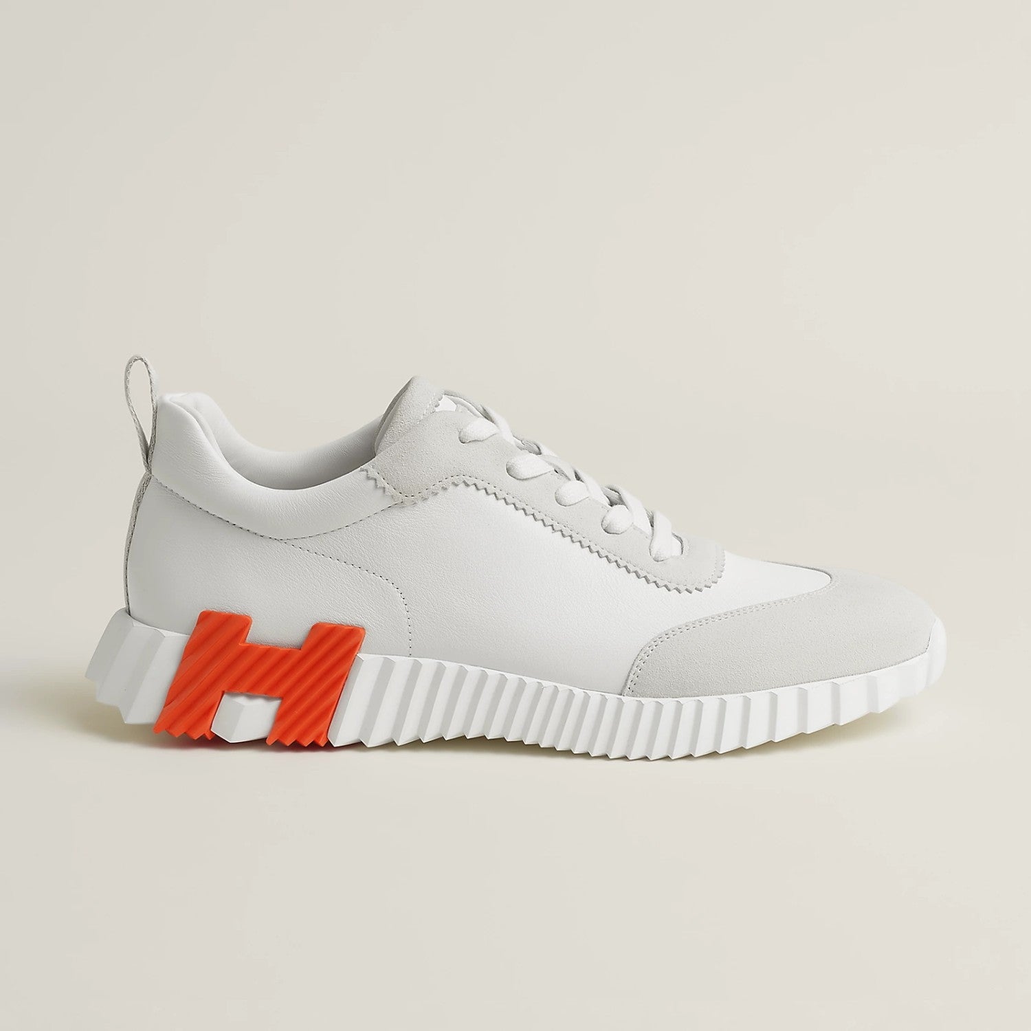 Hermes Bouncing Sneakers Men's Solid Color Leather and Suede Mesh Low-Top Lace-Up Shoes #77212