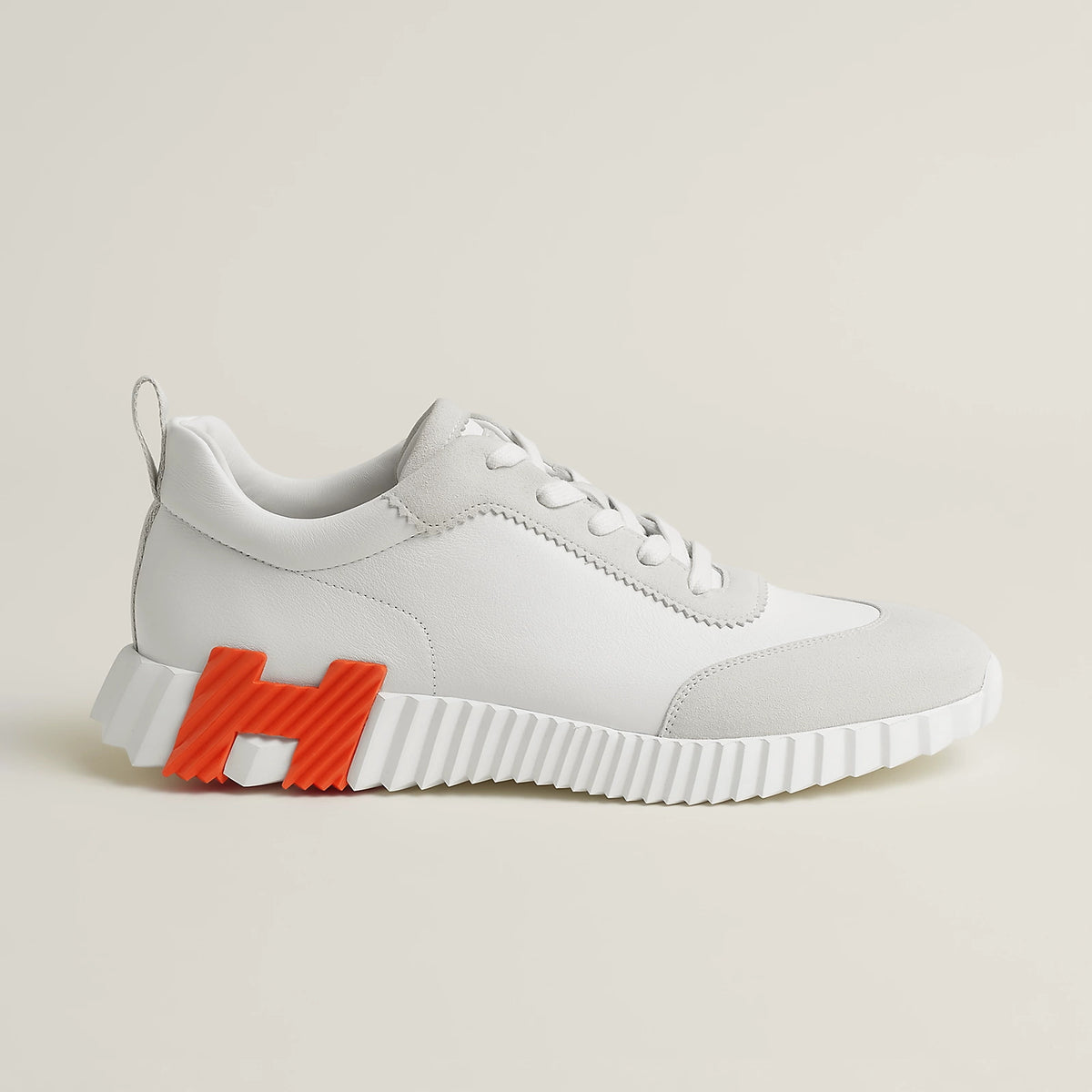 Hermes Bouncing Sneakers Men's Solid Color Leather and Suede Mesh Low-Top Lace-Up Shoes #77212