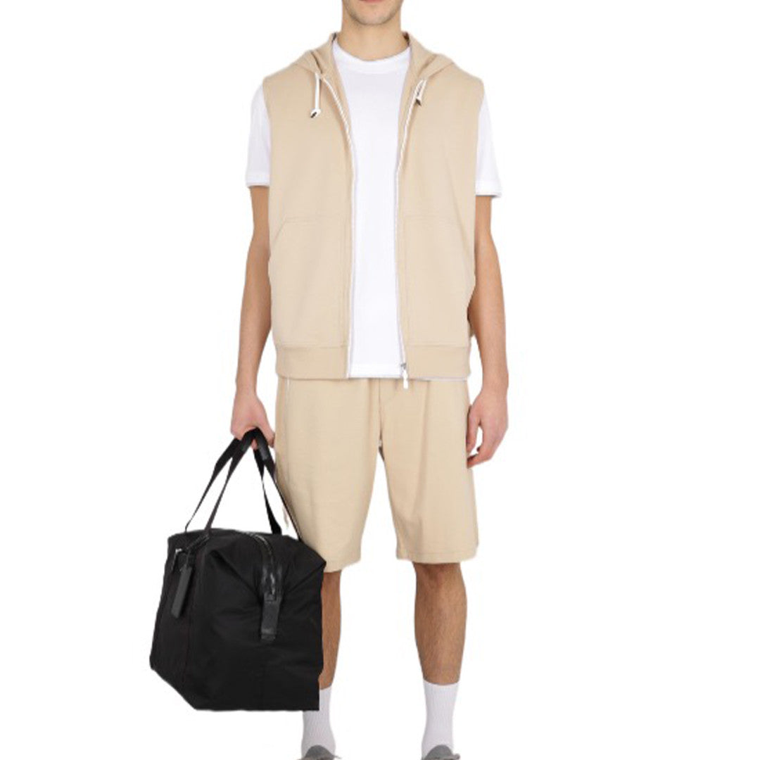 Brunello Cucinelli Men's Spring And Autumn Solid Color Zipper Drawstring Cotton Hooded Vest Casual Tie Shorts Ngvp #9218
