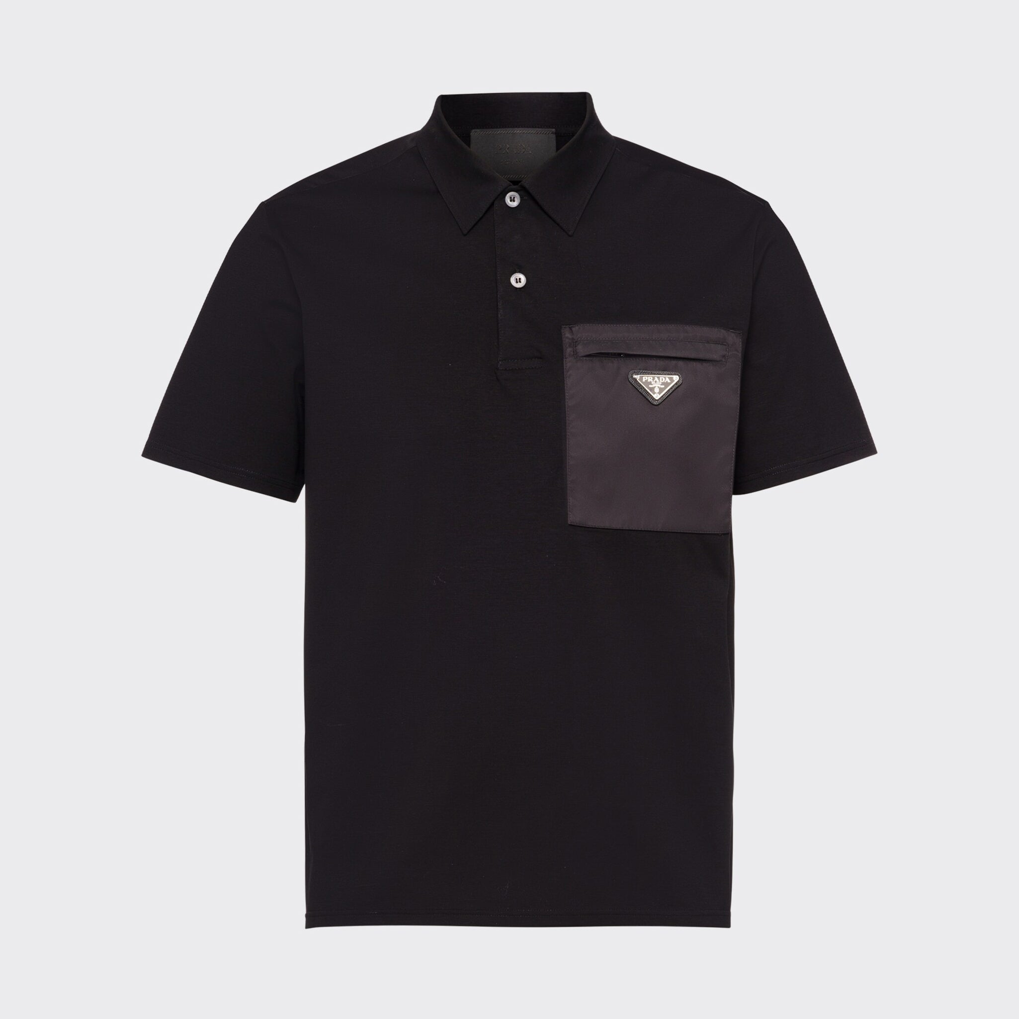 Prada Men's Summer Black Triangle Label Pocket Polo Neck Cotton Short Sleeve T-Shirt #74815