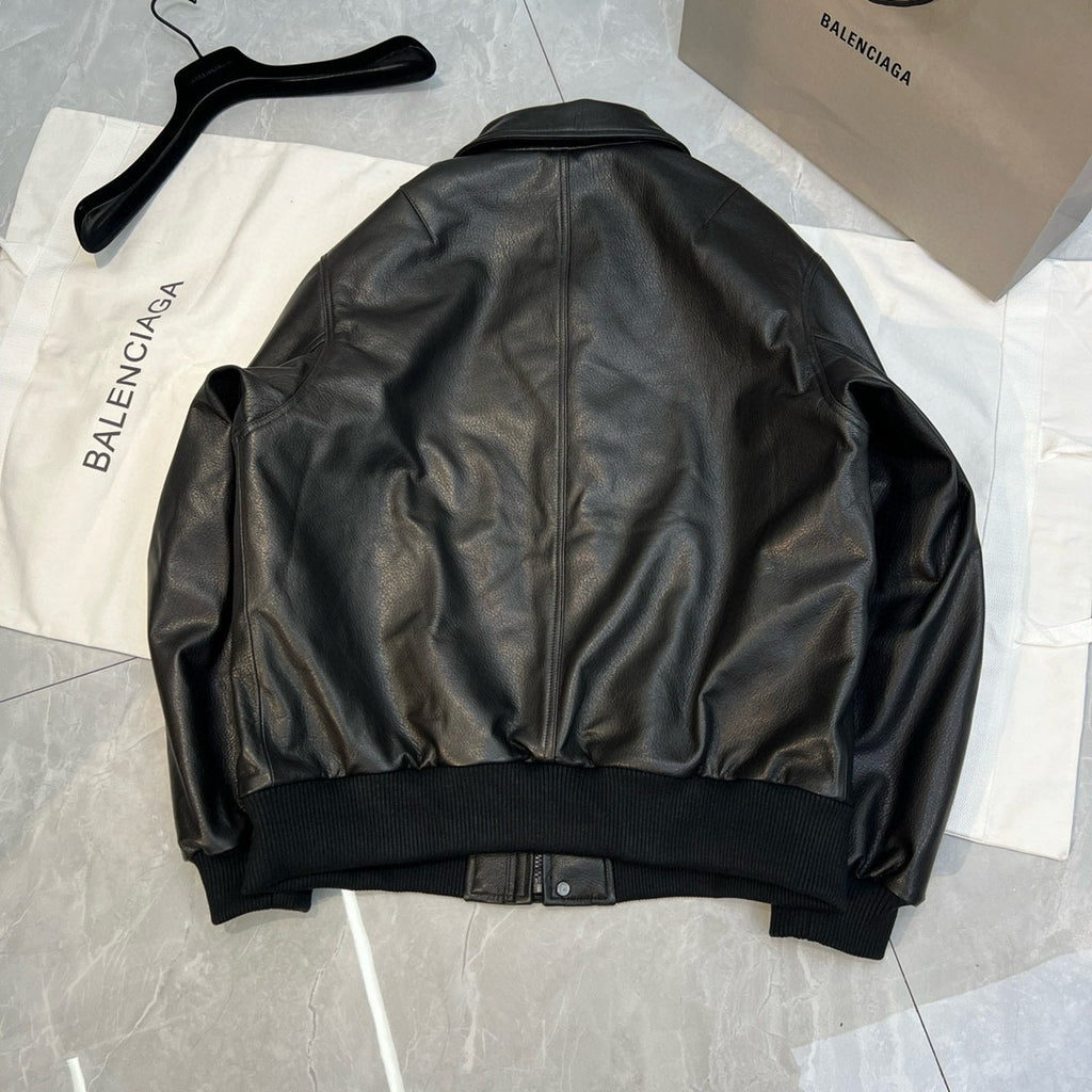 Balenciaga Men's Women's Spring. Autumn And Winter Sporty B Shearling Jacket Solid Color Logo Embroidery Lapel Casual Loose Sheepskin Coat #71822
