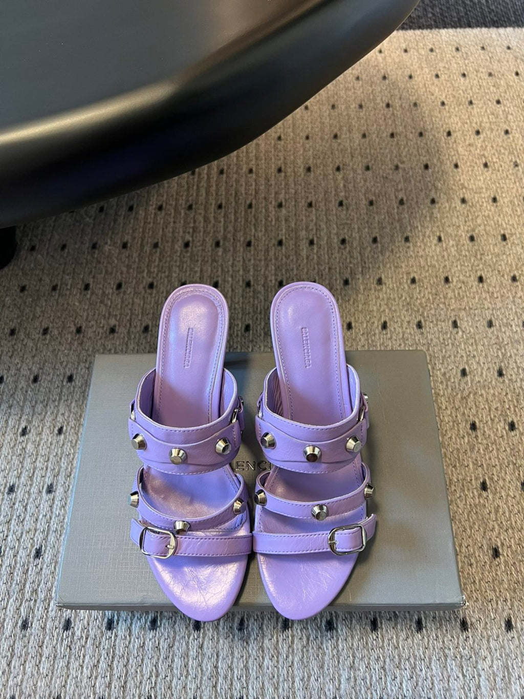 Balenciaga Women's Metal Rivet Decorated Sandals Fine Heeled High Heels Fashion Sexy Solid Colour Basic Slippers Shoes Heel High 8.5cm Ngvp #1466