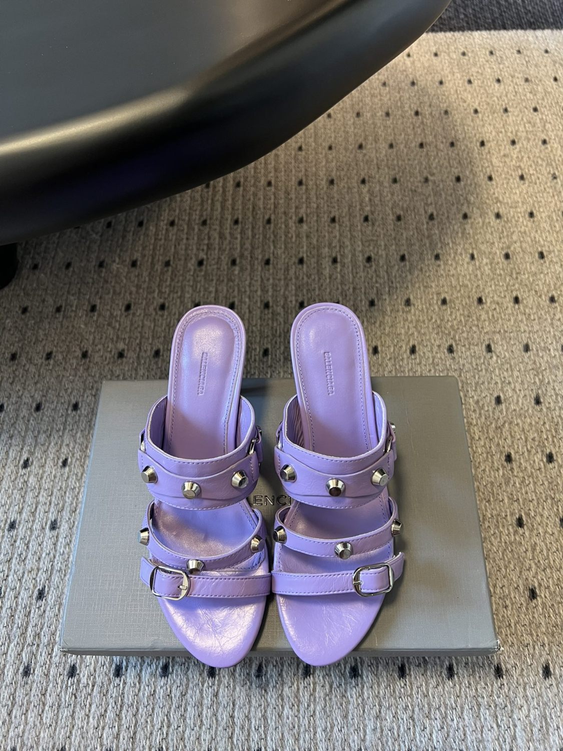 Balenciaga Women's Metal Rivet Decorated Sandals Fine Heeled High Heels Fashion Sexy Solid Colour Basic Slippers Shoes Heel High 8.5cm Ngvp #1466