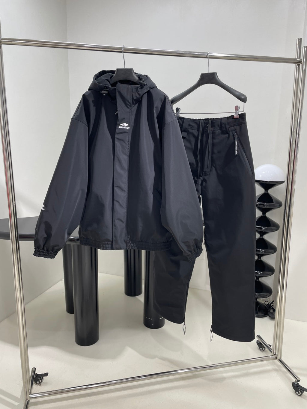 Balenciaga Men's Fall And Winter Composite Elastic Nylon Hooded Drawstring Zipper Long Sleeved Ski Jacket Waist Tie Ski Pants Suit Set #74285
