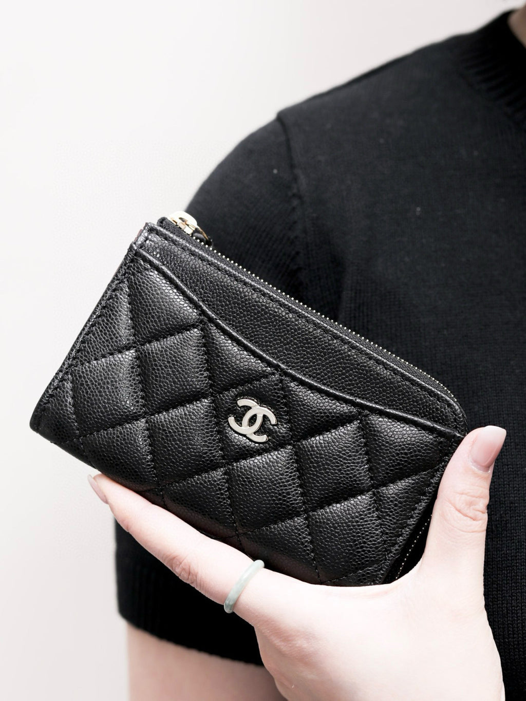 Chanel Diamond Pattern Design Brand Logo Grained Calfskin Card Holder Wallet #262345