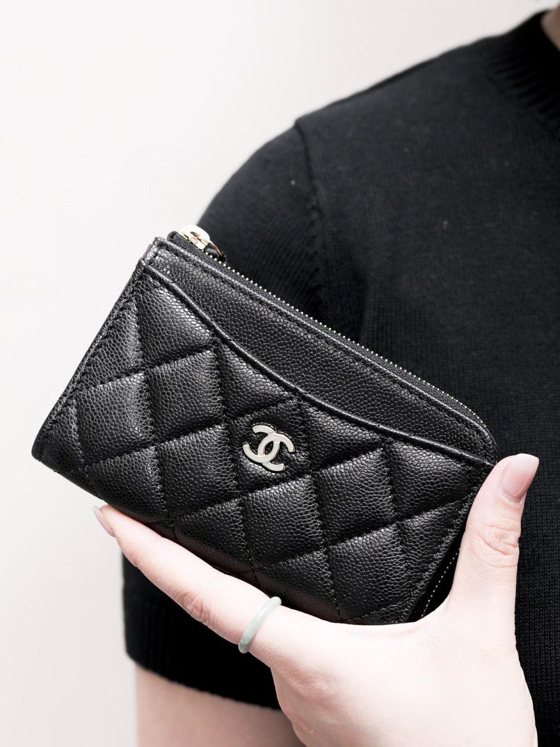 Chanel Diamond Pattern Design Brand Logo Grained Calfskin Card Holder Wallet #262345