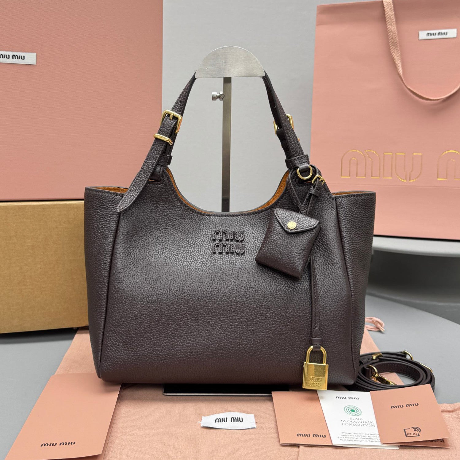 MiuMiu Women's Fashion Classic Solid Color Grain Leather Logo Handbag Shoulder Bag Bags 5BA304_2IFL_F0ZKS #79515