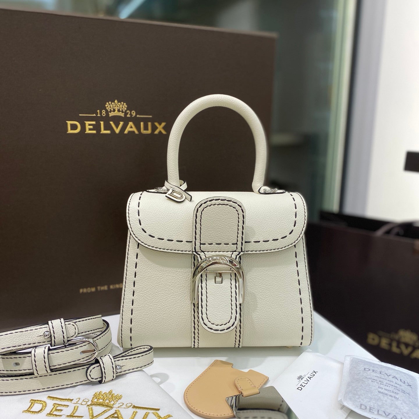 Delvaux Women's Outside Stitching Solid Color Calfskin Handheld Slanting Shoulder Bag Bag #75294