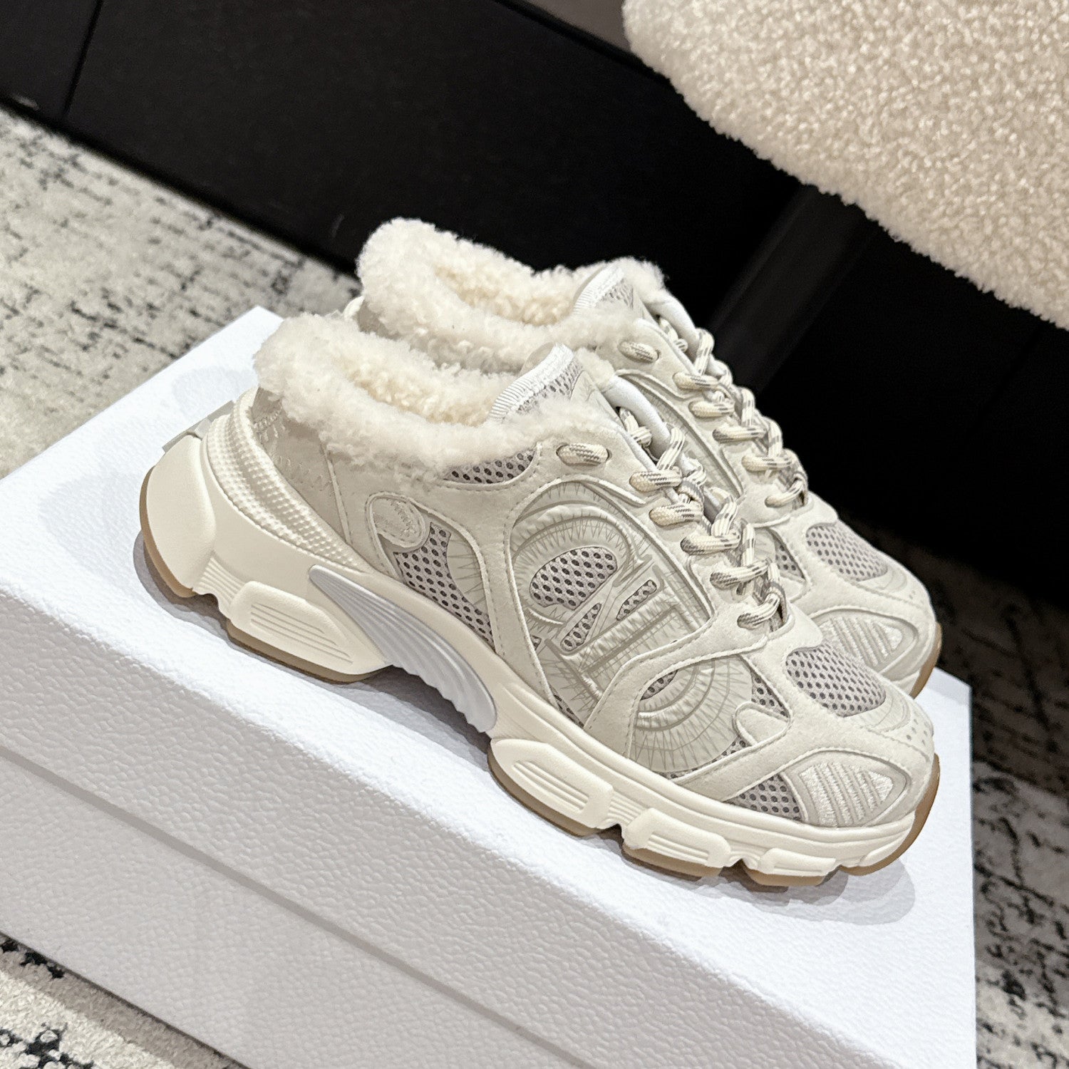 Dior Alps Dior Chrono Women's Fall/winter Casual Round Toe Lace Up Slip On Flat Low Top Heel Exposed Fleece Lined Moccasin Sneakers Shoes #79453