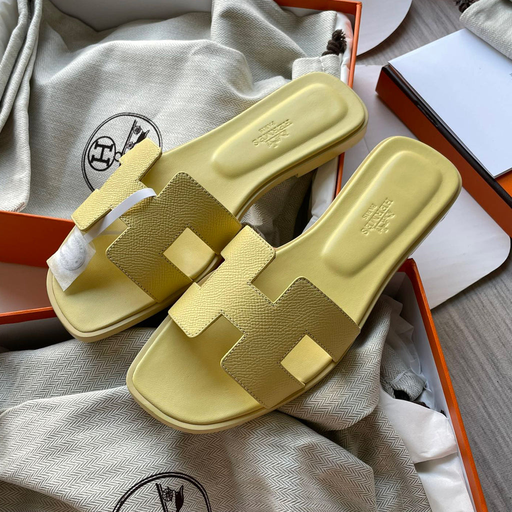 Hermes Oran Sandal Women's Summer Fashion Casual Solid Color Leather Slip On Sandals  Mid Heel And Flat Shoes #78338