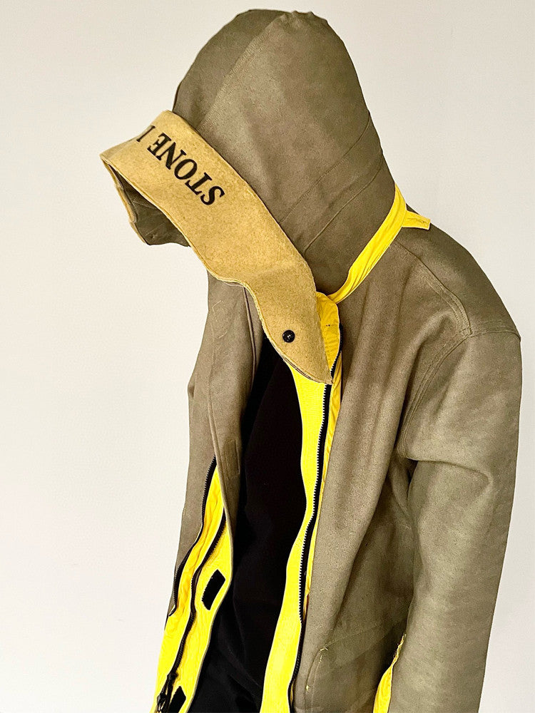 Stone Island Men's Fall And Winter Winter Thickened Suede Printed Hooded Coat Front And Back Wear Jacket With Liner #72395