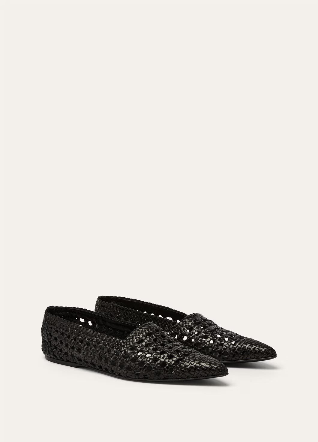 Loro Piana Women's Spring. Summer And Autumn Ayame Flat Ballet Shoes Retro Weaving Hollow Cowhide Solid Color Pointed Single Shoes Ngvp #1692