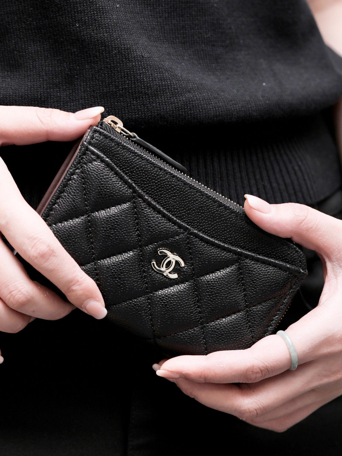 Chanel Diamond Pattern Design Brand Logo Grained Calfskin Card Holder Wallet #262345
