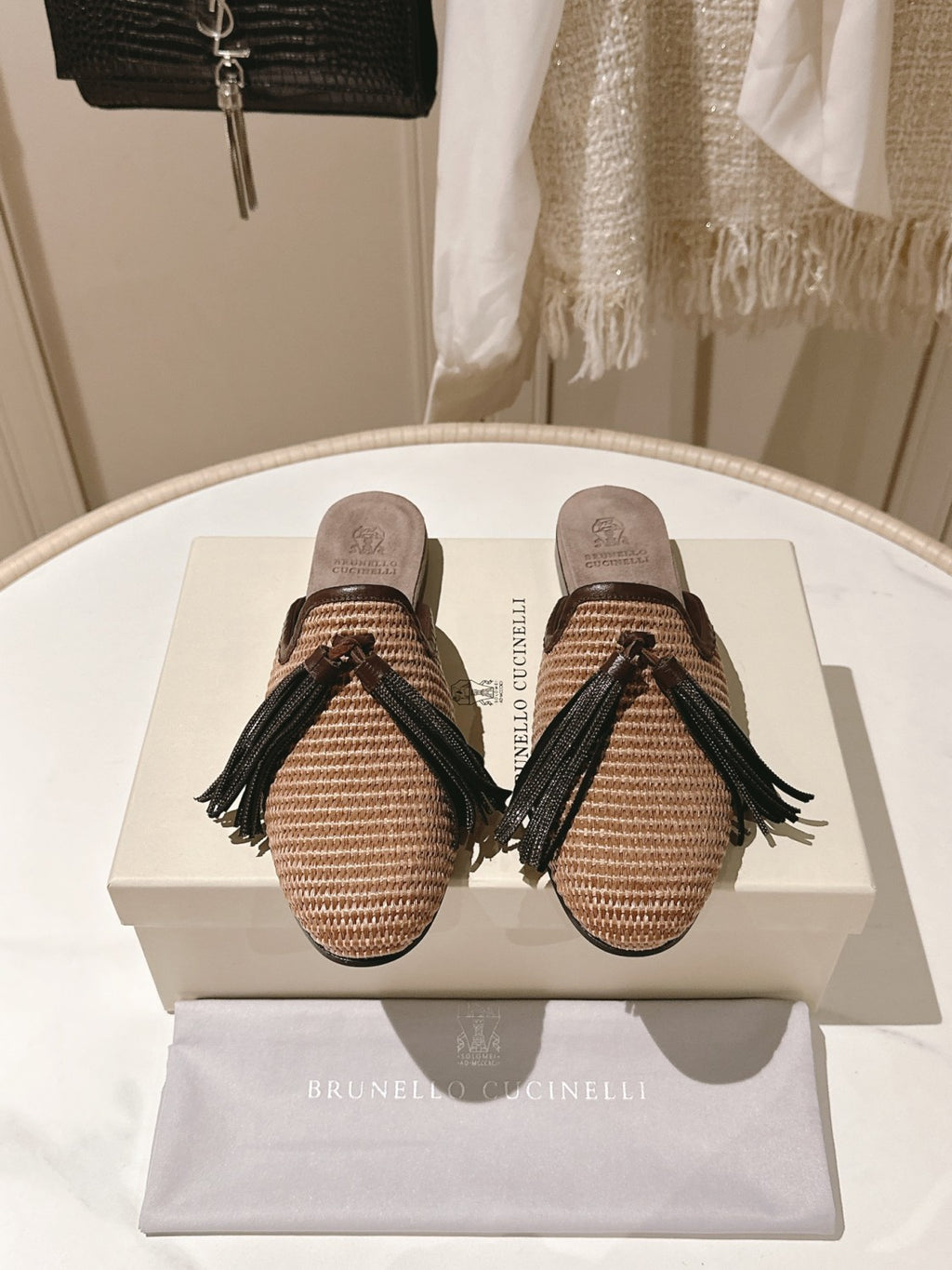 Brunello Cucinelli Women's Tassel Round Toe Solid Color Summer Flat Shoes Lafayette Sheepskin Casual Shoes Tassel Mule Shoes Ngvp #1536