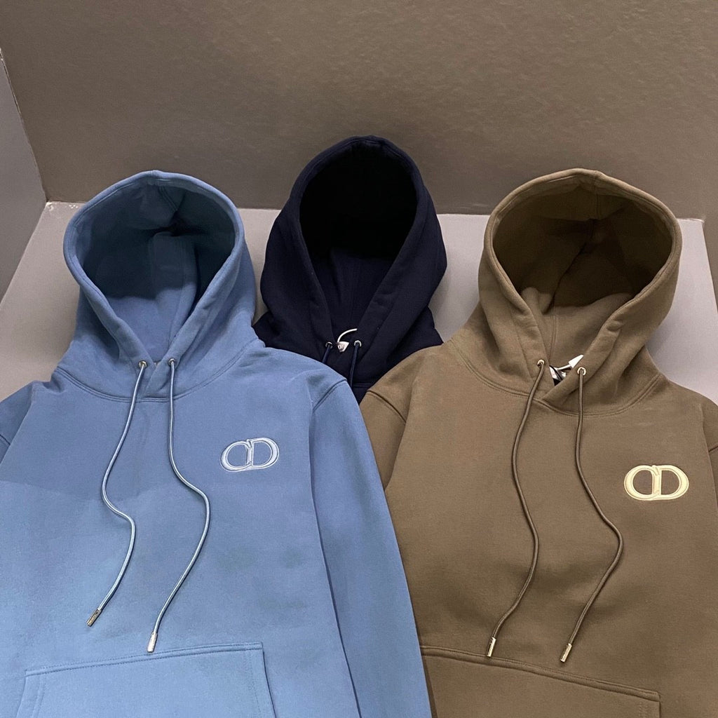 Dior Men's and Women's Spring and Autumn Solid Color Embroidered Logo Cotton Hooded Drawstring Sweatshirt Pullover #72938