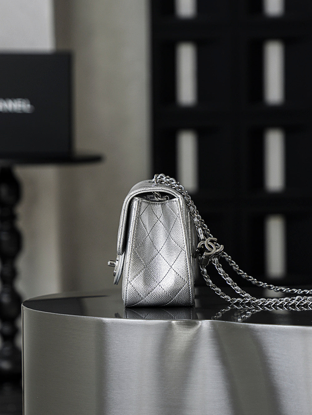Chanel Classic Flap CF Lambskin Chain Bag Shoulder Bag Women's Silver #334148