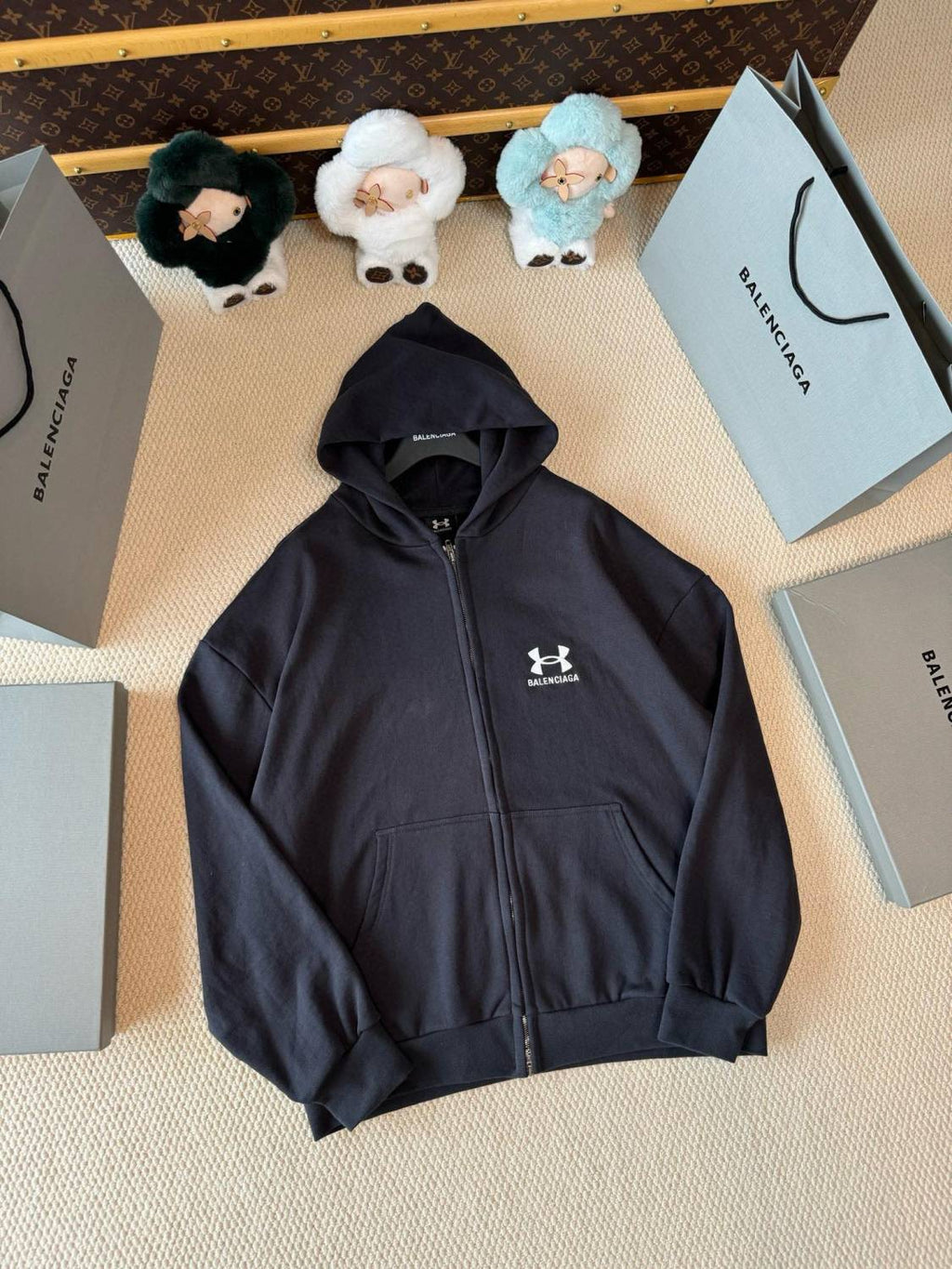 Balenciaga Men's And Women's Spring And Fall Embroidery Letter Print Hooded Zipper Long Sleeve Jacket #74215