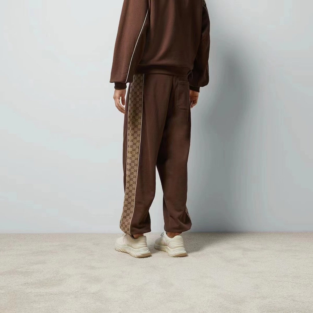 Gucci Men's Fall And Winter Logo Print Splicing Casual Cotton Round Neck Long Sleeved Sweater Drawstring Tie Drawstring Knit Sweatpants Pants Suit Set #72831