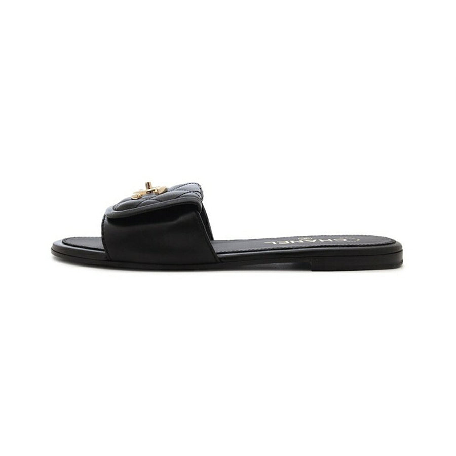 Chanel Women's Summer Sheepskin Low Heel Flat Slippers Pure Color Open Toe One Word Slippers Casual Loafers Leather Shoes #81351
