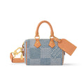 Louis Vuitton Speedy 18 Bandoulière Men's and Women's Checkerboard Printed Denim Patchwork Leather Single Shoulder Crossbody Tote Bag Bags #76848