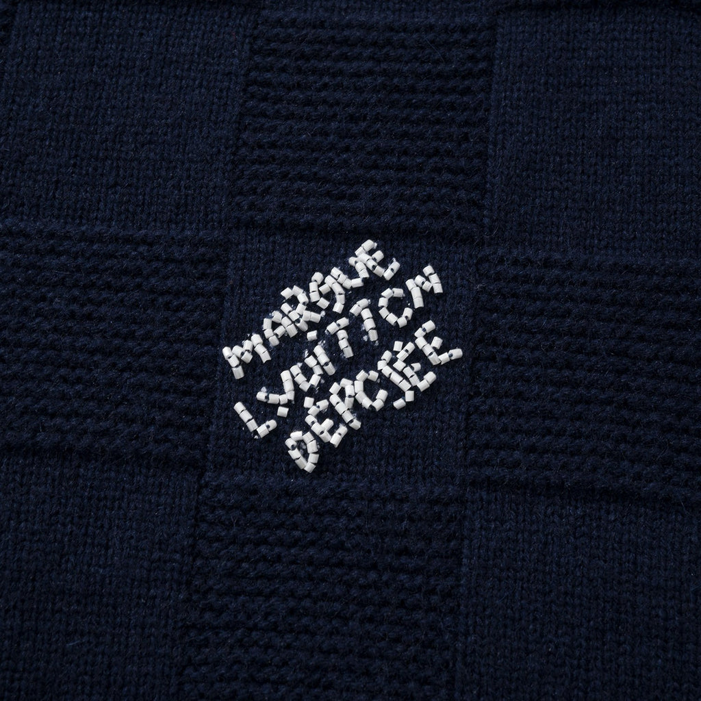 Louis Vuitton Men's Spring and Autumn Letter Embroidery Blue Crew Neck Casual Pullover Wool Sweater #98436