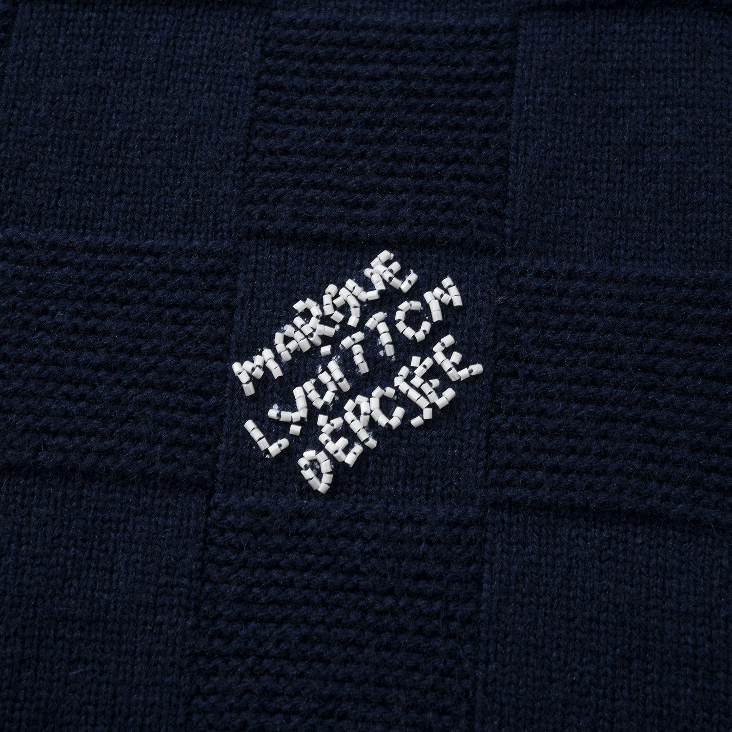 Louis Vuitton Men's Spring and Autumn Letter Embroidery Blue Crew Neck Casual Pullover Wool Sweater #98436