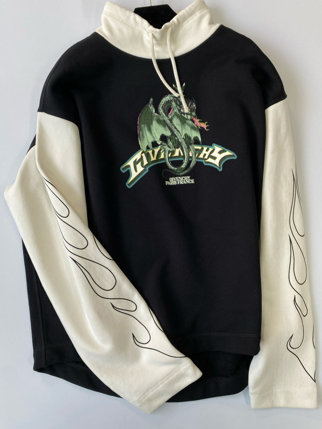 Givenchy Men's Autumn and Winter Black and White Splicing Dragon Print Long Sleeved Hooded Sweatshirt Pullover #98126