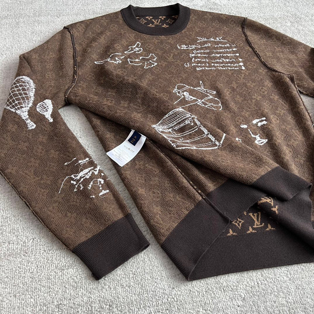 Louis Vuitton Embroidered Pattern Crew Neck Sweater Pullover #96167