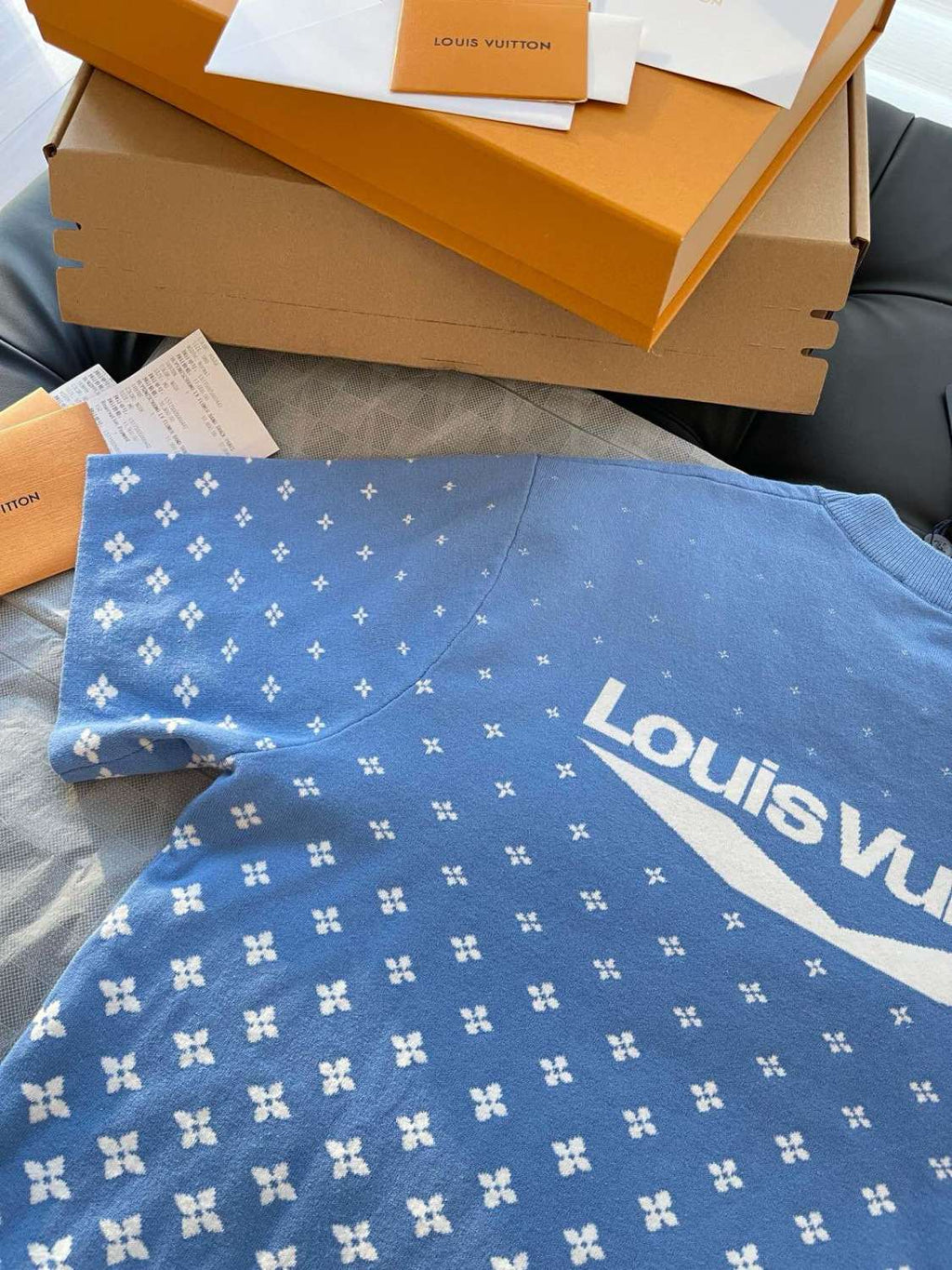 Louis Vuitton Men's Summer Cotton Knit Full Print Round Neck Pullover Solid Color Short Sleeved T-Shirt #71812
