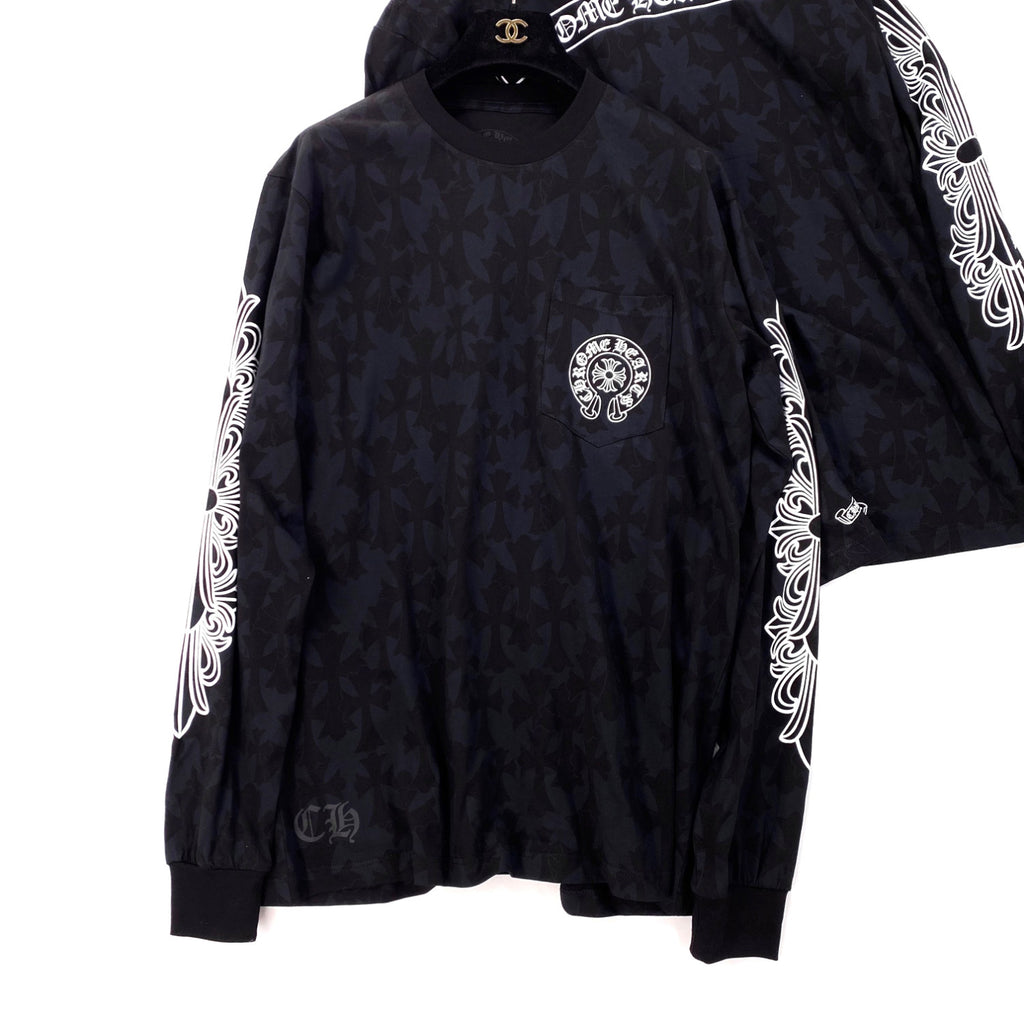 Chrome Hearts Men's Summer Black Logo Print Round Neck Straight Long Sleeve T-Shirt #99845