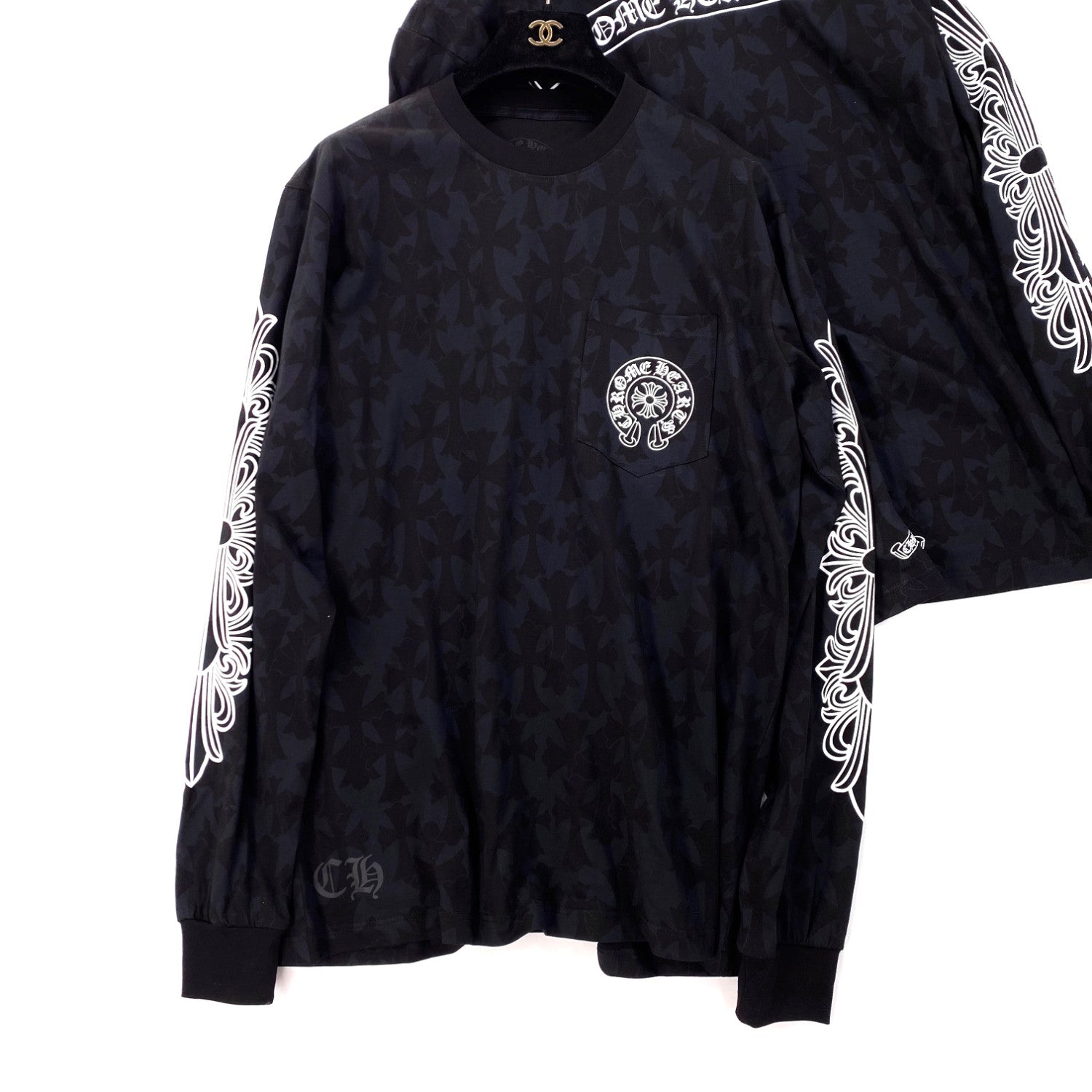 Chrome Hearts Men's Summer Black Logo Print Round Neck Straight Long Sleeve T-Shirt #99845