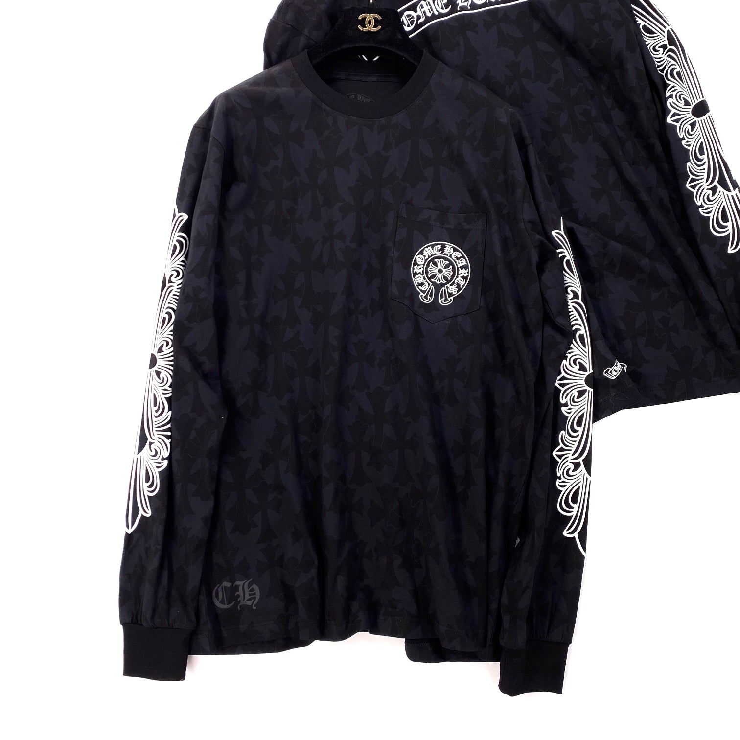 Chrome Hearts Men's Summer Black Logo Print Round Neck Straight Long Sleeve T-Shirt #99845