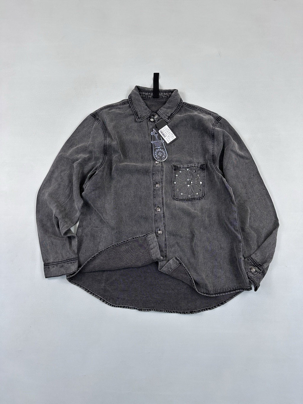 Chrome Hearts Men's Spring/Fall Fashion Casual Collared Single Breasted Washed Distressed Denim Shirt Jacket #78566