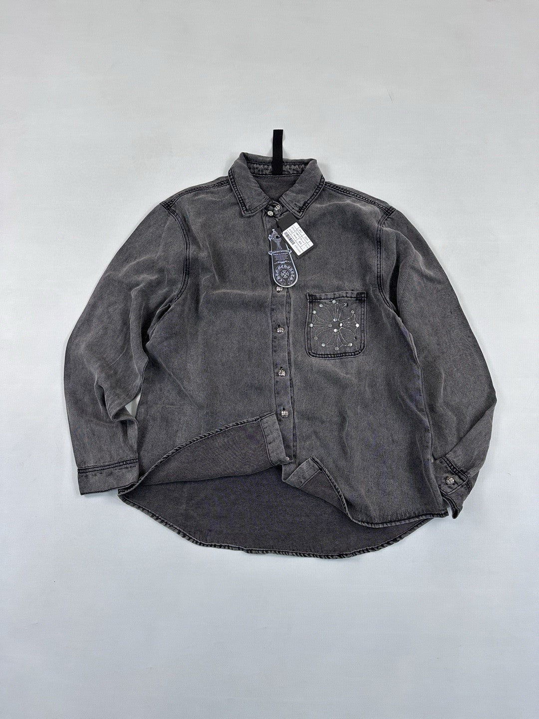 Chrome Hearts Men's Spring/Fall Fashion Casual Collared Single Breasted Washed Distressed Denim Shirt Jacket #78566