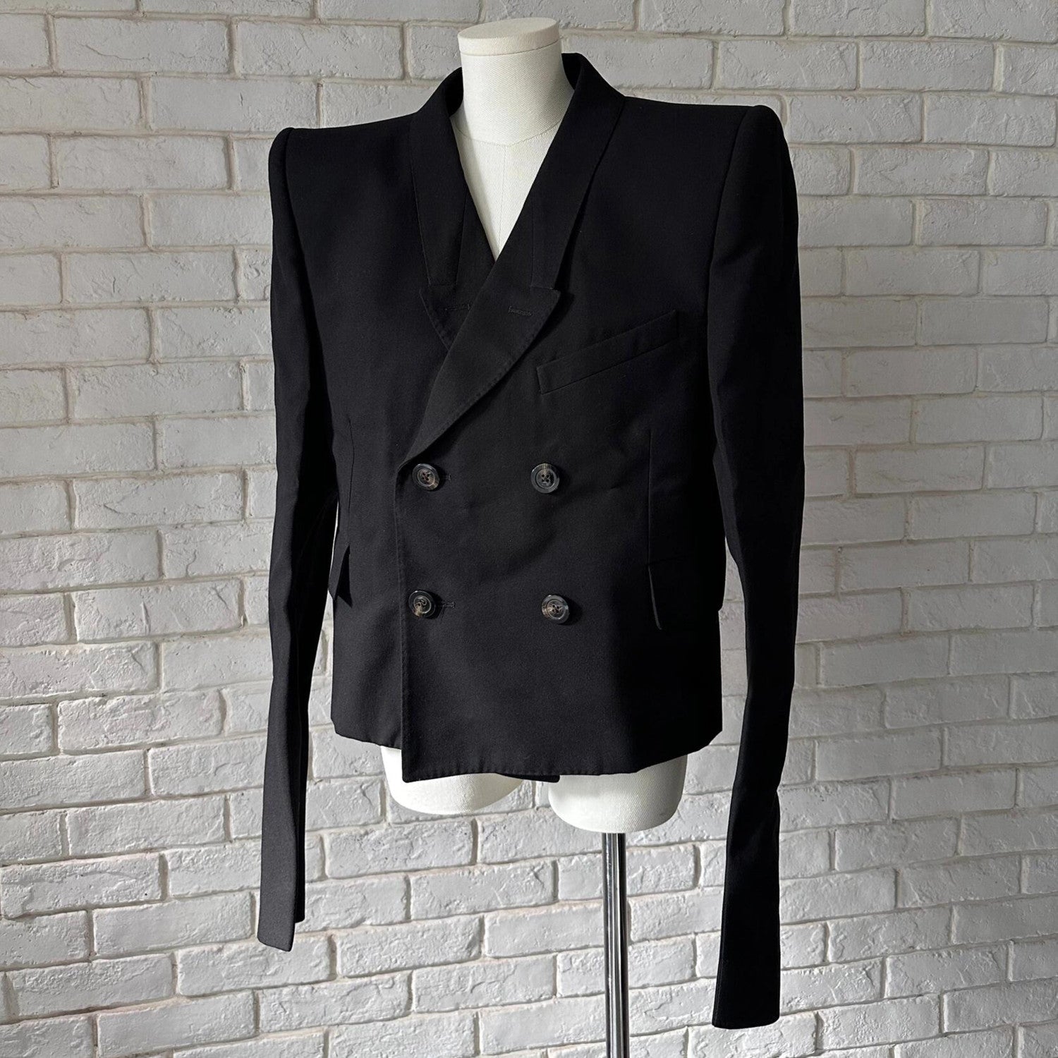 Rick Owens Men's Shoulder Padded Suit Spring And Autumn Fashion Casual High Street Double-breasted Lapel Trend Short Jacket Ngvp #9836