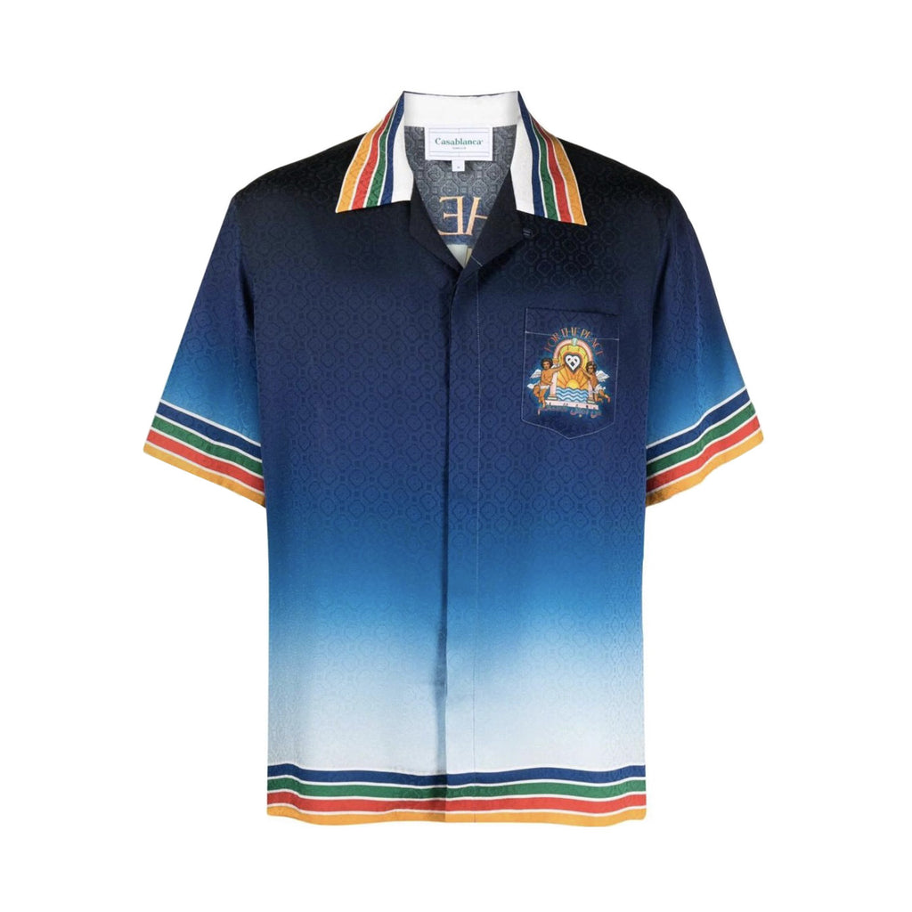 Casablanca Men's Summer Gradient Angel Pattern Printed Single-Breasted Short-Sleeved Shirt and Casual Shorts Set Suit #77744