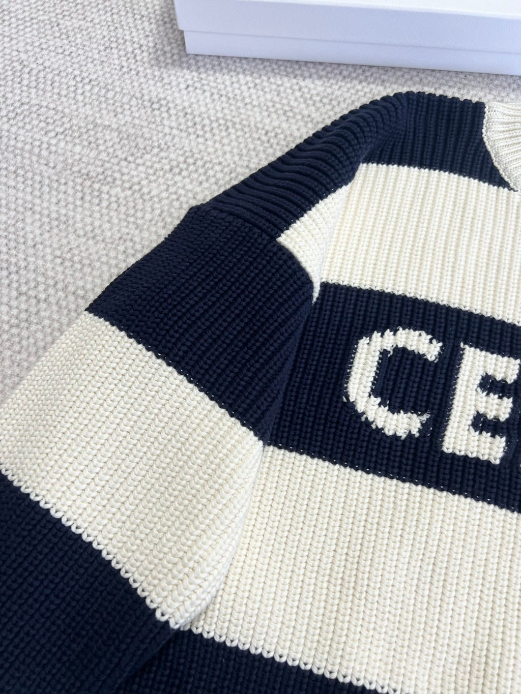 Celine Men's Colorblock Striped Logo Letter Knitted Loose Long-sleeved Sweater #334964