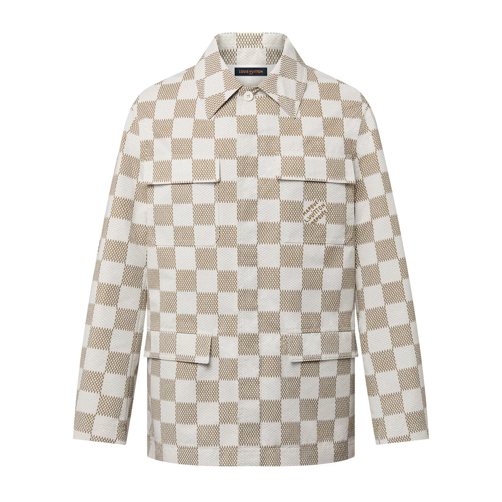 Louis Vuitton Men's Fall And Winter White Checkered Lapel Single Breasted Pocket Long Sleeved Jacket #72775