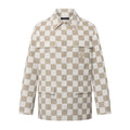 Louis Vuitton Men's Fall And Winter White Checkered Lapel Single Breasted Pocket Long Sleeved Jacket #72775