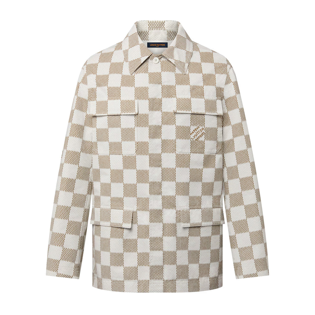 Louis Vuitton Men's Fall And Winter White Checkered Lapel Single Breasted Pocket Long Sleeved Jacket #72775