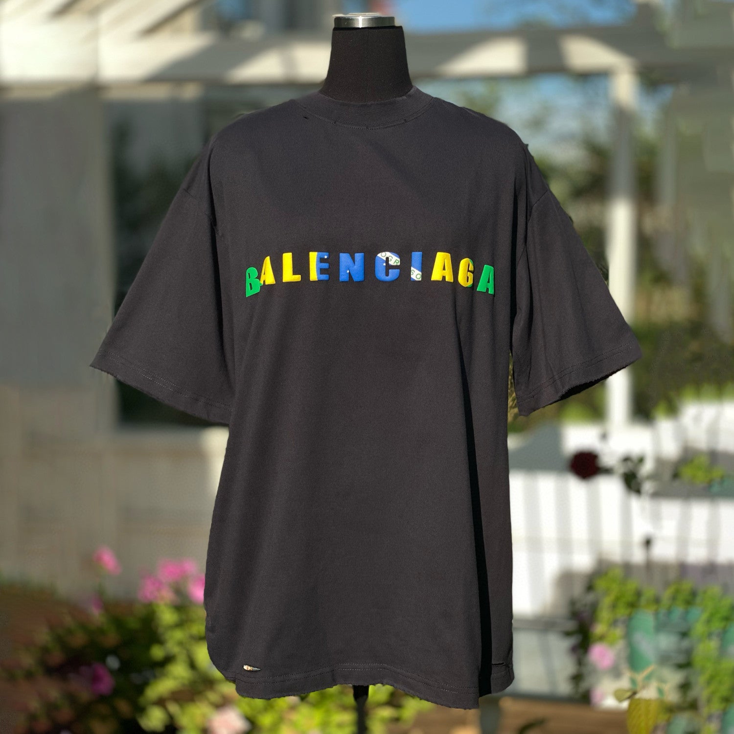 Balenciaga Men's Summer Colourful Letter Print Round Neck Cotton Short Sleeve T-Shirt #76961