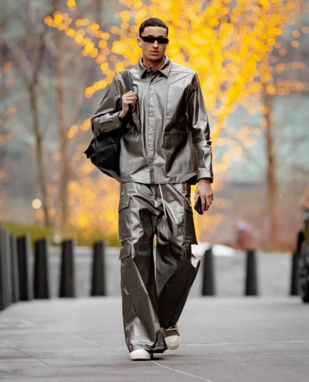 Rick Owens Men's Spliced Side Pockets Solid Color Coated Wide Leg Jeans Spring & Autumn Casual Long Pants Ngvp #1518