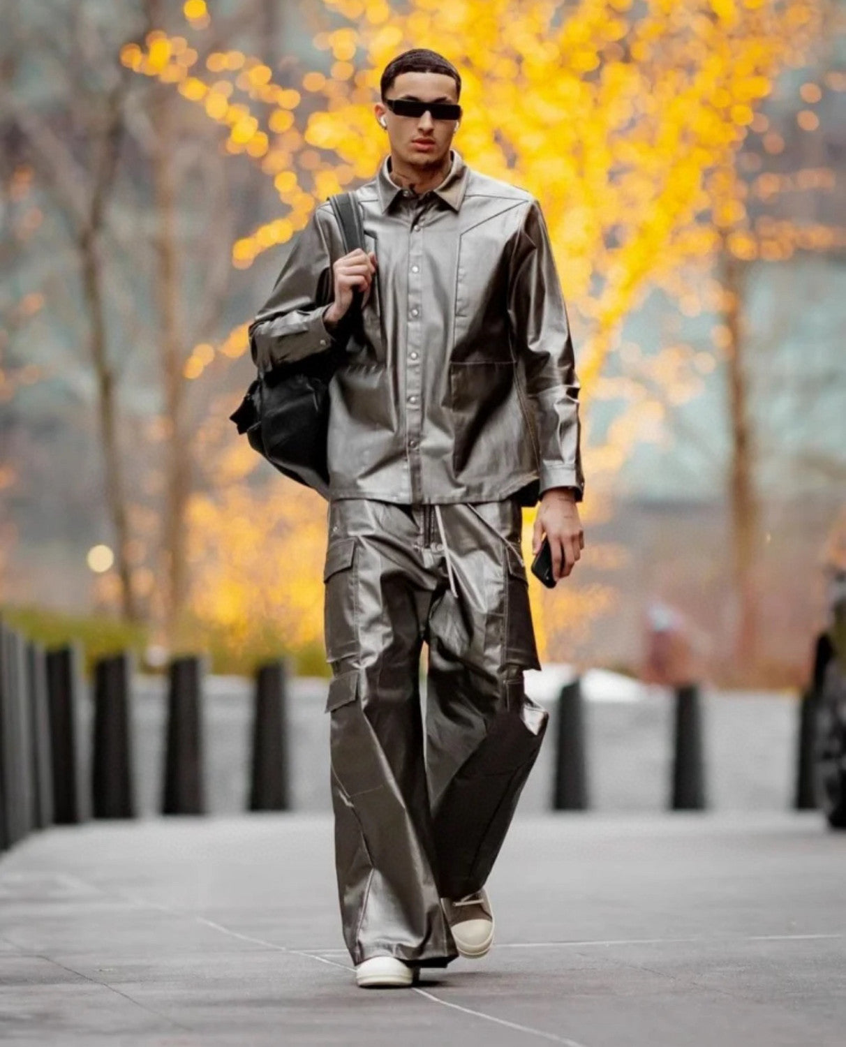 Rick Owens Men's Spliced Side Pockets Solid Color Coated Wide Leg Jeans Spring & Autumn Casual Long Pants Ngvp #1518