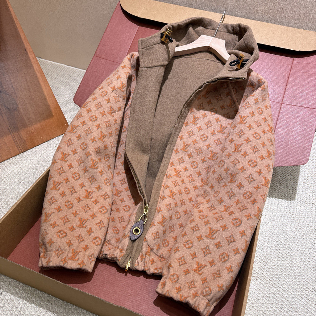 Louis Vuitton Men's And Women's Fall/winter Fashion Casual Solid Color Hooded Zipper Classic Print Reversible Jacket #79459